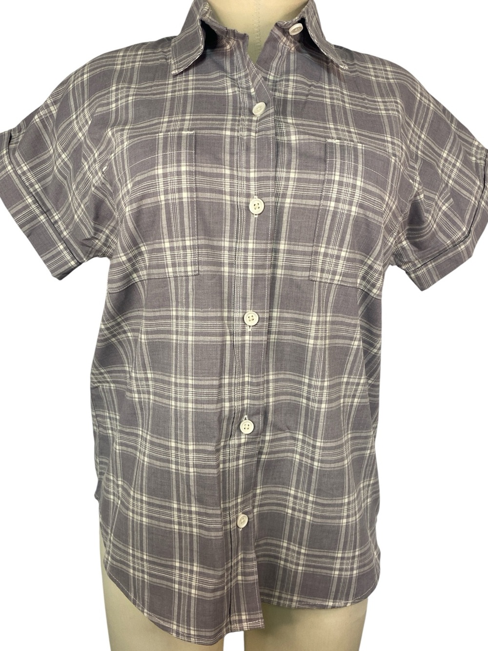Ridgecut Short-Sleeve Plaid Button-Up Shirt - Gray Women’s XS